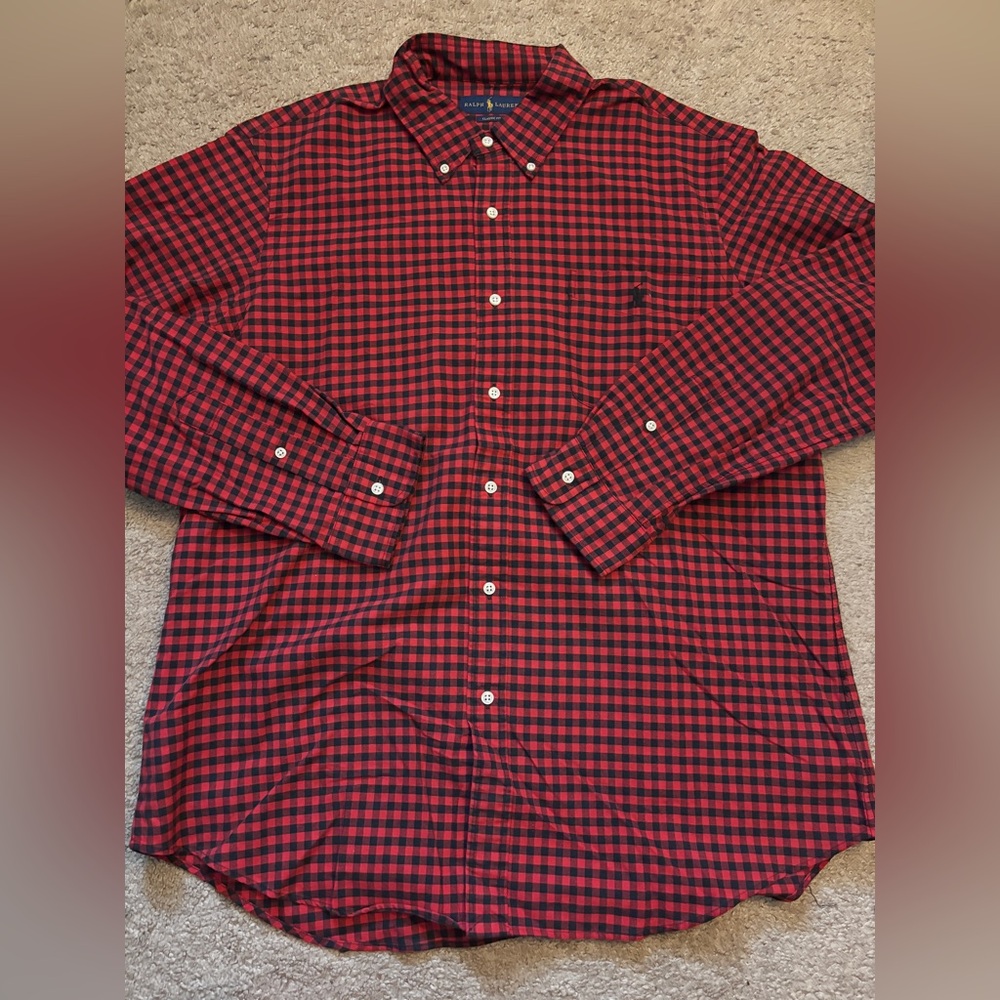 Ralph Lauren Red and Black Plaid Men's Shirt